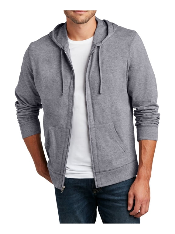 Young Mens Lightweight Jersey Full-Zip Hoodie, Dark Heather Grey, 4XL