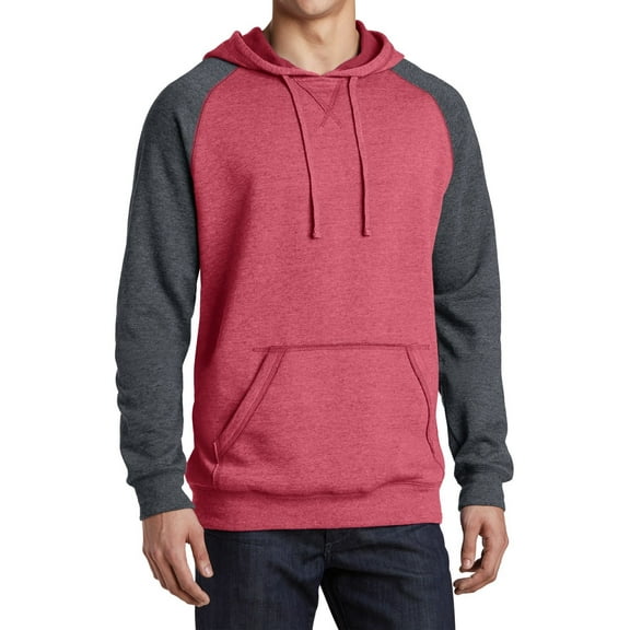 JustBlanks Young Mens Lightweight Fleece Raglan Hoodie, Heathered Red/ Heathered Charcoal, 4XL