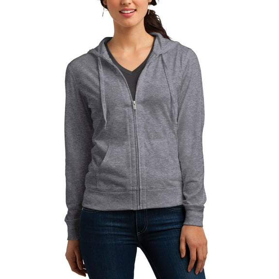 JustBlanks Womens Lightweight Long Sleeve Full Zip Hoodie Fitted Jersey Cotton Poly Blend