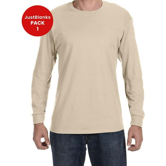 JustBlanks Dri Power 50 50 Cotton Poly Long Sleeve T Shirt Rib knit cuffs
