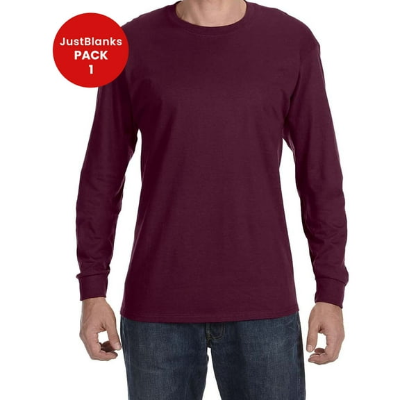 JustBlanks Dri Power 50 50 Cotton Poly Long Sleeve T Shirt Rib knit cuffs