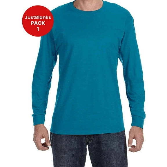 JustBlanks Dri Power 50 50 Cotton Poly Long Sleeve T Shirt Rib knit cuffs