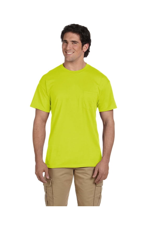 DryBlend Pocket T-Shirt Classic Fit Classic Width, Rib Collar Taped Neck And Shoulders For Comfort, Safety Green, M