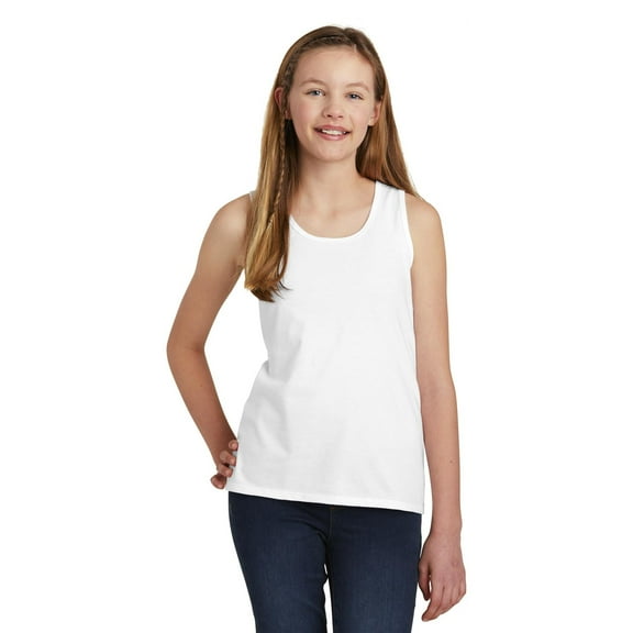 JustBlanks Girl's Sleeveless V.I.T. Tank Top 4.3-ounce, 100% Combed Ring Spun Cotton 50/50 Cotton/Poly Scoop Neck Tank Top for Girl - White - Large
