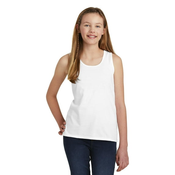 JustBlanks Girl's Sleeveless V.I.T. Tank Top 4.3-ounce, 100% Combed Ring Spun Cotton 50/50 Cotton/Poly Scoop Neck Tank Top for Girl - White - Medium