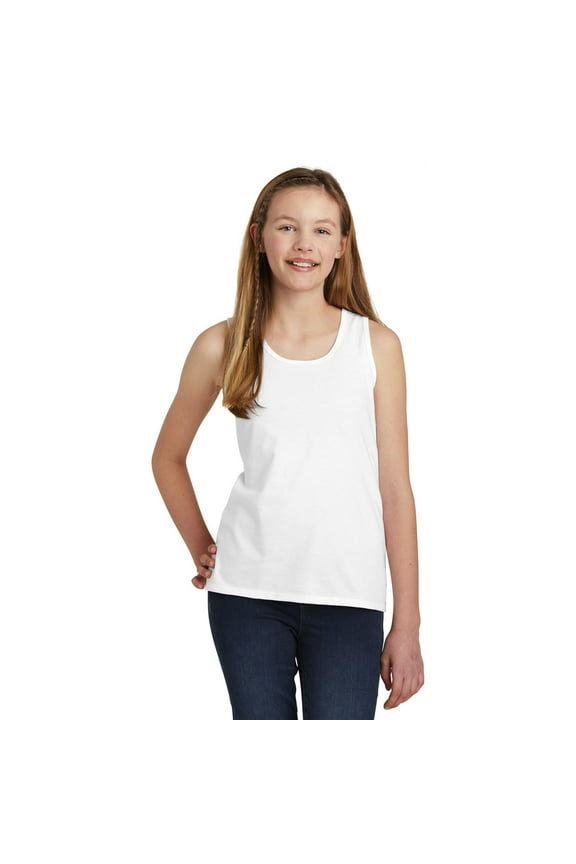Girl's Sleeveless V.I.T. Tank Top 4.3-ounce, 100% Combed Ring Spun Cotton 50/50 Cotton/Poly Scoop Neck Tank Top for Girl - White - Small