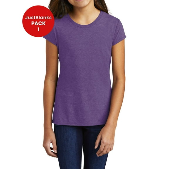JustBlanks Girls Soft Tri Blend Vintage Fit Youth T Shirt Lightweight Comfortable Durable