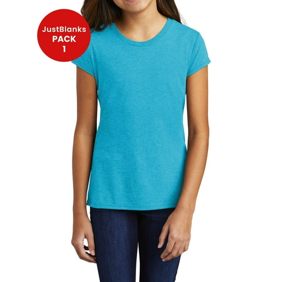 JustBlanks Girls Soft Tri Blend Vintage Fit Youth T Shirt Lightweight Comfortable Durable