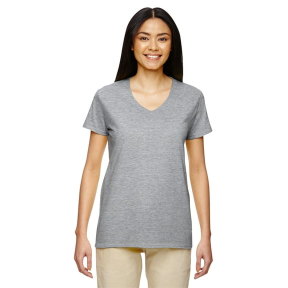 JustBlanks Heavy Cotton Women’s V-Neck T-Shirt, Sport Grey, S