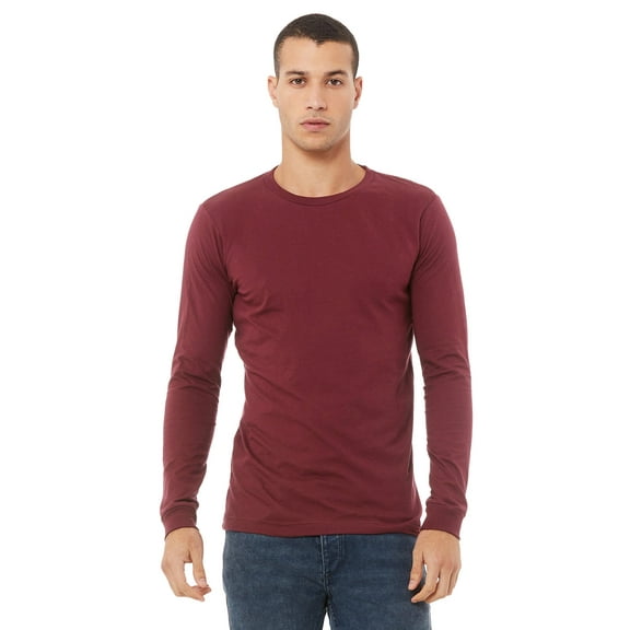 JustBlanks Jersey Long Sleeve Tee Ribbed Cuffs Cover Stitched Collar Side Seams, Maroon Triblend, XS