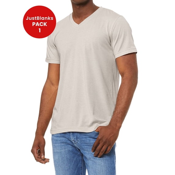 JustBlanks Jersey V Neck Tee Shoulder to Shoulder Taping Pre Shrunk