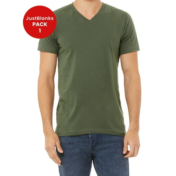 JustBlanks Jersey V Neck Tee Shoulder to Shoulder Taping Pre Shrunk