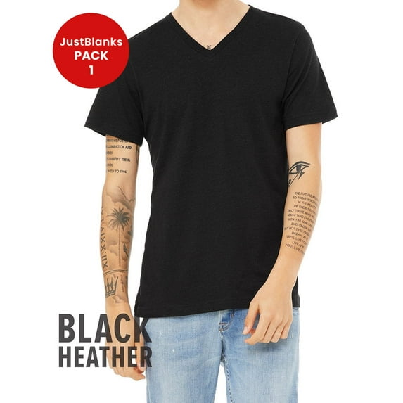 JustBlanks Jersey V Neck Tee Shoulder to Shoulder Taping Pre Shrunk