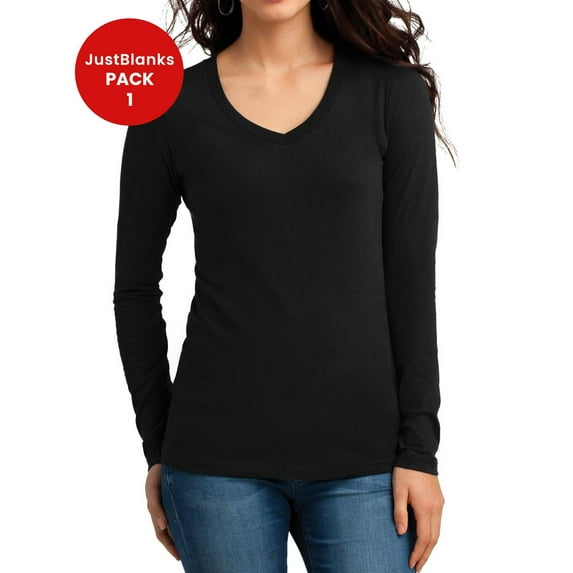 JustBlanks Juniors The Concert Tee Long Sleeve V Neck 100 Soft Spun Cotton 4.3 oz. Weight