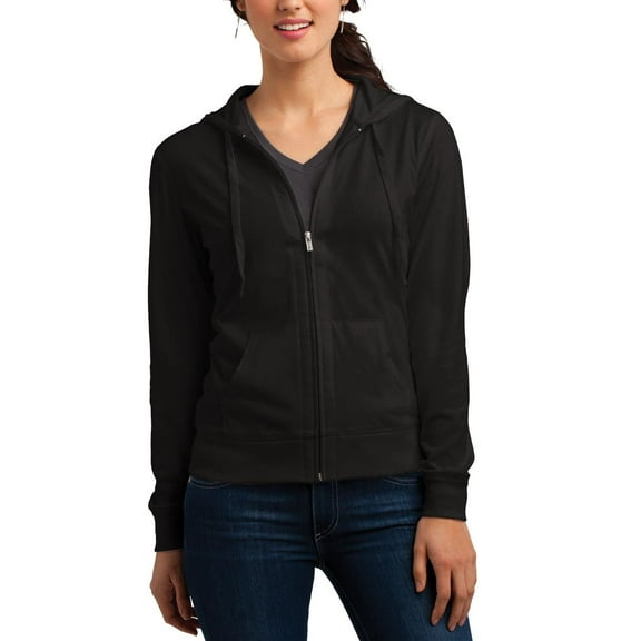 JustBlanks Womens Lightweight Long Sleeve Full Zip Hoodie Fitted Jersey Cotton Poly Blend