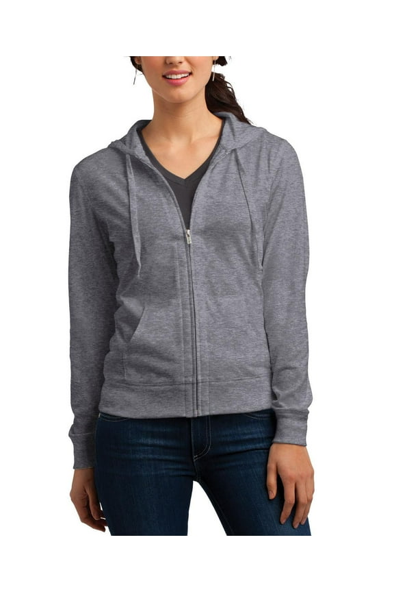 Womens Lightweight Long Sleeve Full Zip Hoodie Fitted Jersey Cotton Poly Blend