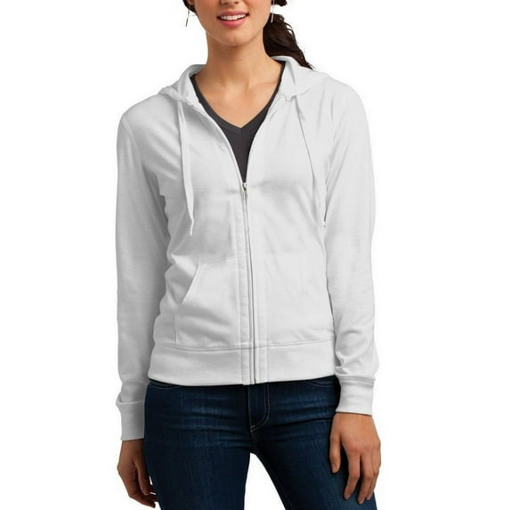 JustBlanks Womens Lightweight Long Sleeve Full Zip Hoodie Fitted Jersey Cotton Poly Blend