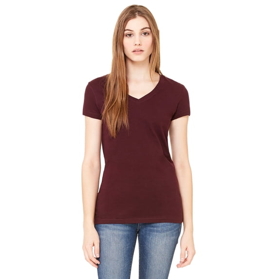 JustBlanks LADIES' JERSEY SHORT SLEEVE V NECK T SHIRT, Plum, XL