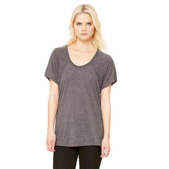 JustBlanks Ladies Flowy Raglan T Shirt Drapey Fit Raglan Sleeves Sideseamed, DARK GRY HEATHER, L