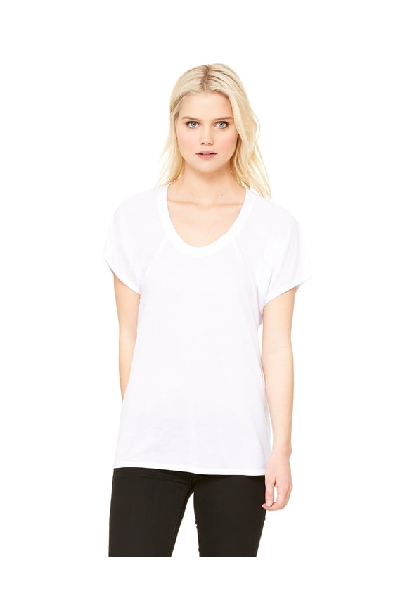Ladies Flowy Raglan T Shirt Drapey Fit Raglan Sleeves Sideseamed, White, M