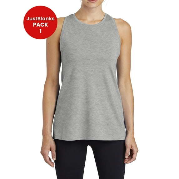 JustBlanks Ladies Racerback Scoop Neck Tight Workout Posicharge Tri-Blend Softness PosiCharge to Lock in Color Athletic Tank Top for Womens - Light Grey Heather - 4X-Large