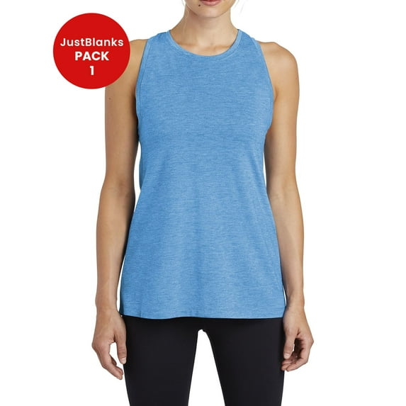 JustBlanks Ladies Racerback Scoop Neck Tight Workout Posicharge Tri-Blend Softness PosiCharge to Lock in Color Athletic Tank Top for Womens - Pond Blue Heather - 4X-Large