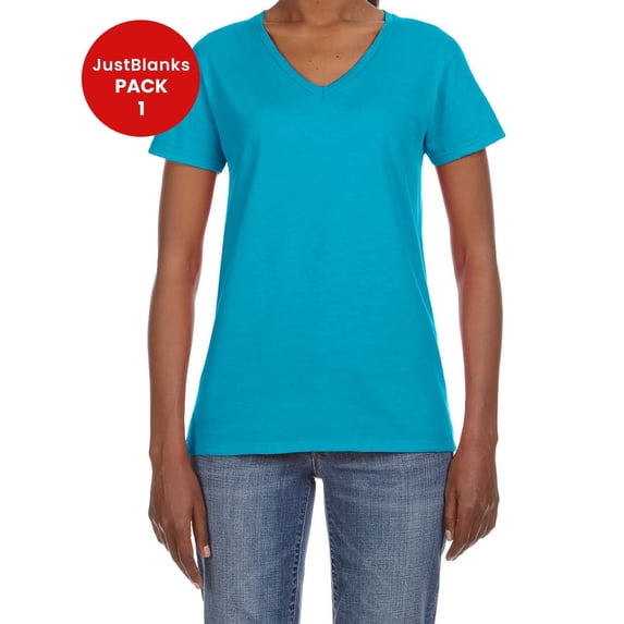 JustBlanks Ladies Ring Spun Cotton V Neck T Shirt