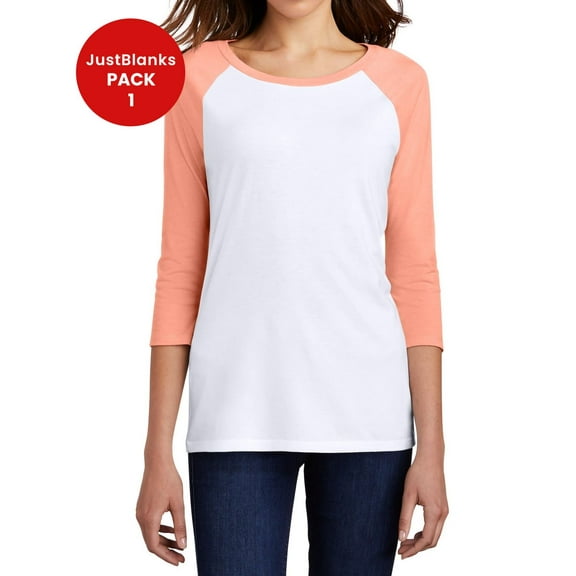 JustBlanks Ladies Tri 3 4 Sleeve Raglan Rib Knit Neck 4.5 oz