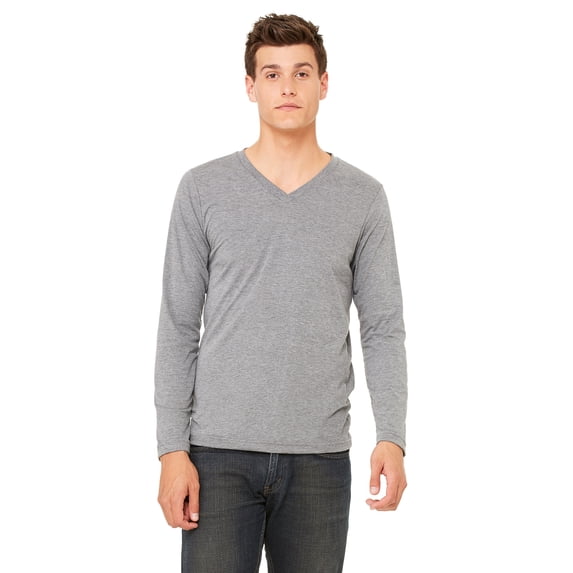 JustBlanks Long Sleeve V Neck Tee Rib Cuffs And Waistband Side Seams, Grey Triblend, XS