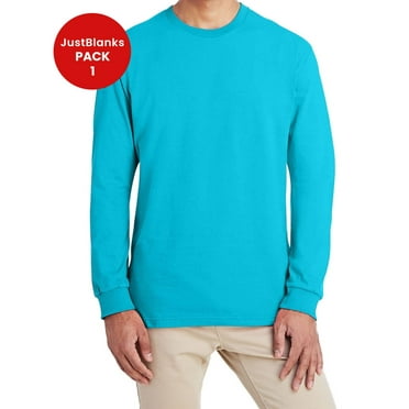 JustBlanks Men's Hammer Long Sleeve Tee Shirt 100% Combed Cotton T-Shirt Seamless non-topstitched T-Shirt Crewneck Tee for Men - LAGOON BLUE - Small