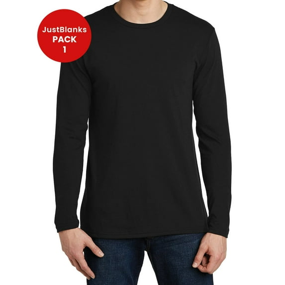 JustBlanks Men's Long Sleeve Very Important Tee 4.3-ounce, 100% Combed Ring Spun Cotton Slightly Slimmer Body Crew Neck T-Shirt for Men - Black - 4X-Large