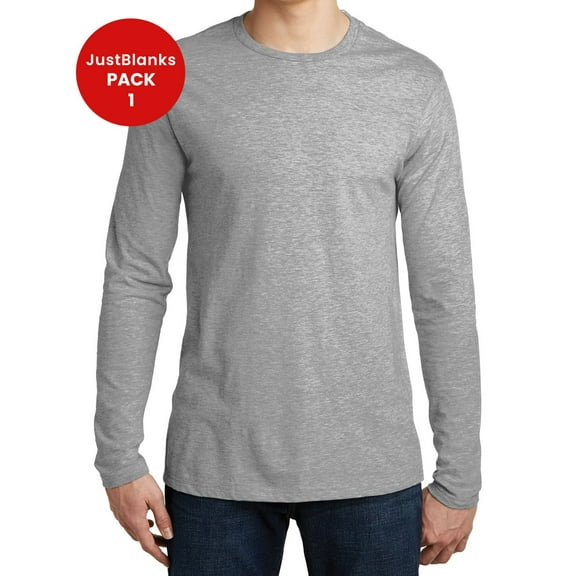 JustBlanks Men's Long Sleeve Very Important Tee 4.3-ounce, 100% Combed Ring Spun Cotton Slightly Slimmer Body Crew Neck T-Shirt for Men - Light Heathered Grey - 4X-Large