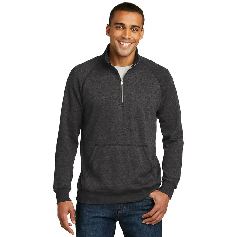 JustBlanks Men's Long Sleeves Lightweight Fleece 1/4-Zip Reverse Coil  Zipper Cotton-Poly Casual Pullover Sweater for Men - Heathered Black - Small