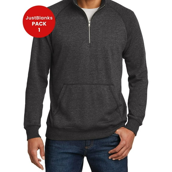 JustBlanks Men's Long Sleeves Lightweight Fleece 1/4-Zip Reverse Coil Zipper Cotton-Poly Casual Pullover Sweater for Men - Heathered Navy - X-Small