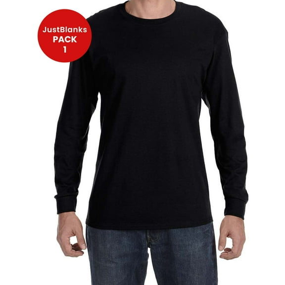 JustBlanks Dri Power 50 50 Cotton Poly Long Sleeve T Shirt Rib knit cuffs