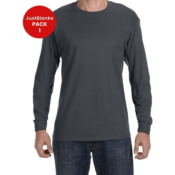 JustBlanks Dri Power 50 50 Cotton Poly Long Sleeve T Shirt Rib knit cuffs