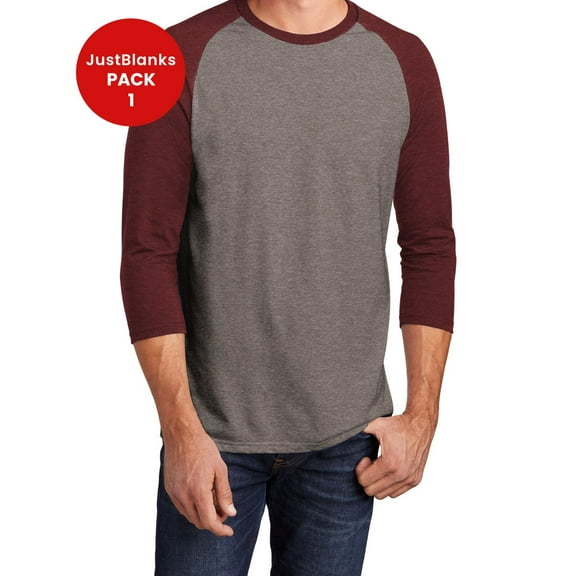 JustBlanks Mens Perfect Tri 3/4 Sleeve Raglan Back neck tape 4.5 oz. Weight T Shirt
