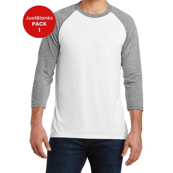 JustBlanks Men's Perfect Tri 3/4-Sleeve Raglan Back neck tape 4.5-oz. Weight T Shirt