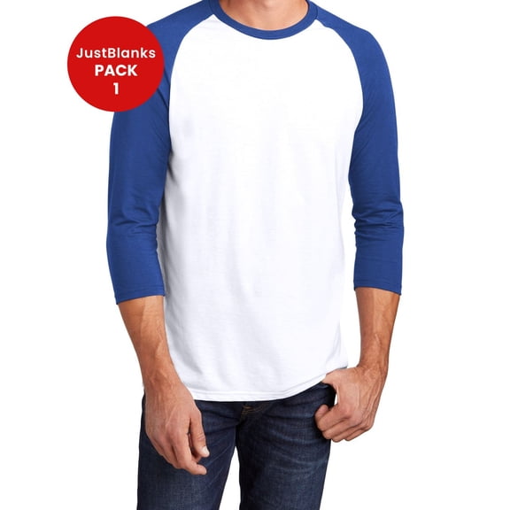 JustBlanks Mens Perfect Tri 3/4 Sleeve Raglan Back neck tape 4.5 oz. Weight T Shirt