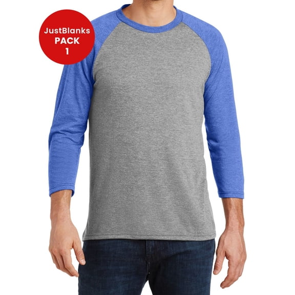 JustBlanks Men's Perfect Tri 3/4-Sleeve Raglan Back neck tape 4.5-oz. Weight T Shirt