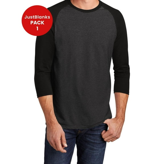 JustBlanks Mens Perfect Tri 3/4 Sleeve Raglan Back neck tape 4.5 oz. Weight T Shirt