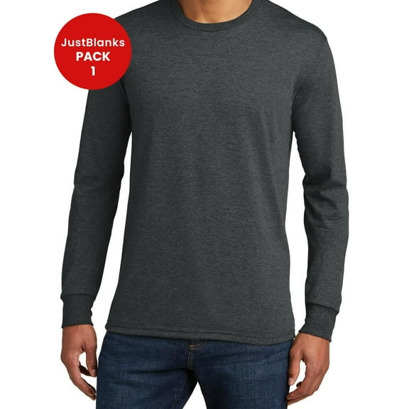 JustBlanks Men's Perfect Tri Long Sleeves T-Shirts Shoulder to Shoulder Taping Poly-Cotton Shirt Crew Neck Tee Shirt for Men - Black Frost - 4X-Large