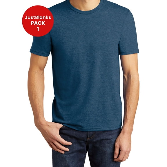 JustBlanks Mens Perfect Tri Shoulder to shoulder taping 1x1 rib knit neck Crew Neck T Shirt