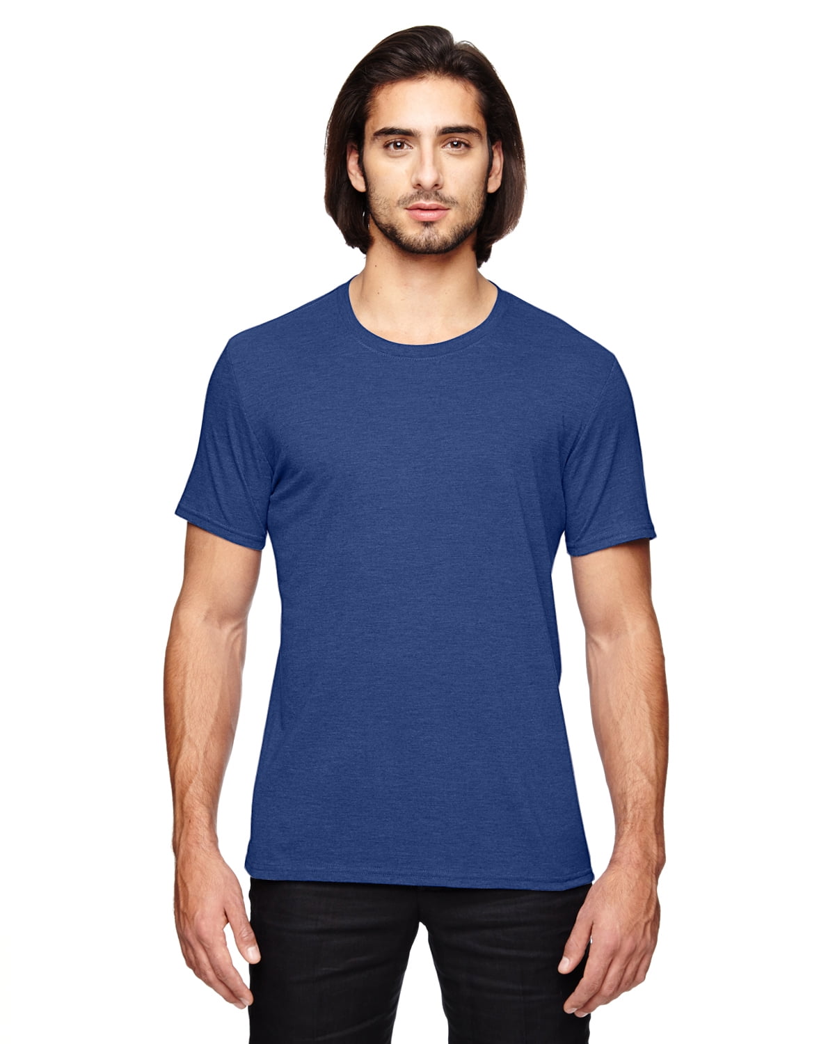 Tee Men Poly-Cotton-rayon Needle - JustBlanks 3X-Large Regular Double Neck Jersey Crew T Sleeves Shirt Tri-Blend - Tee BLUE Men\'s Sleeve HEATHER for Short