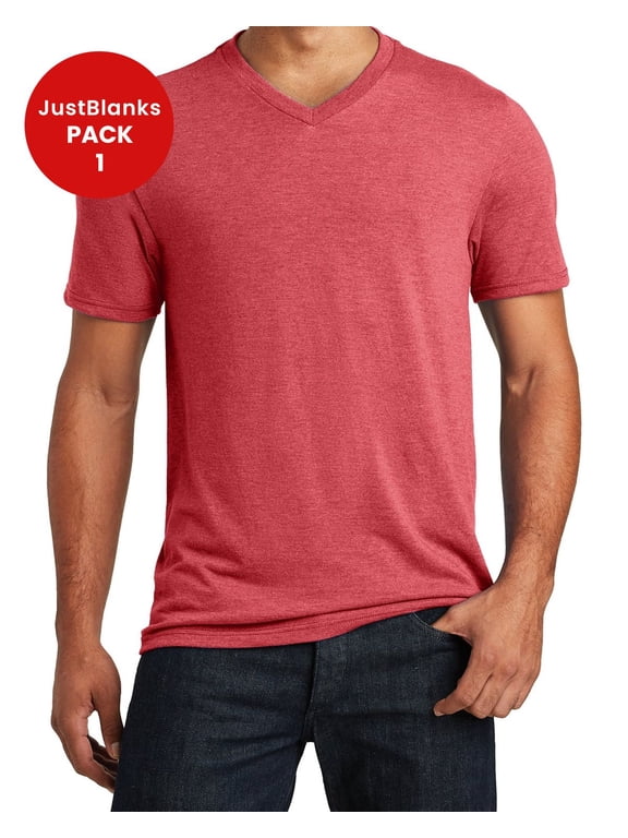 Men's Short Sleeve Perfect Tri T-Shirt Tee Look of Perfection Shoulder to Shoulder Taping Poly-Cotton V-Neck Tee for Men - Red Frost - 4X-Large