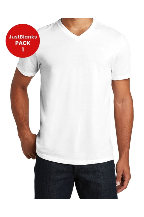 Men's Short Sleeve Perfect Tri T-Shirt Tee Look of Perfection Shoulder to Shoulder Taping Poly-Cotton V-Neck Tee for Men - White - 4X-Large