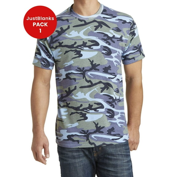 JustBlanks Core Cotton Camo T Shirt for Comfort Relabeling Rib Knit Collar Back Neck Tape
