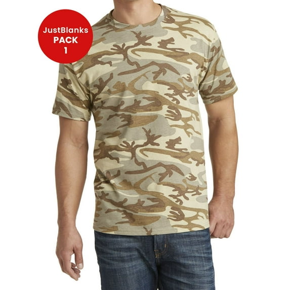 JustBlanks Core Cotton Camo T Shirt for Comfort Relabeling Rib Knit Collar Back Neck Tape