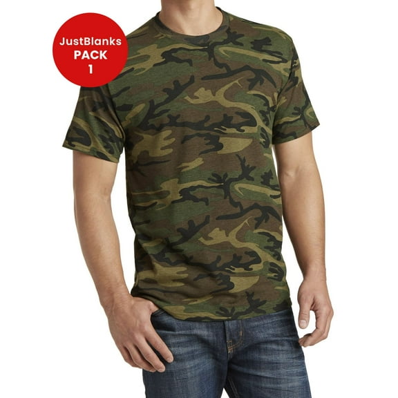 JustBlanks Core Cotton Camo T Shirt for Comfort Relabeling Rib Knit Collar Back Neck Tape