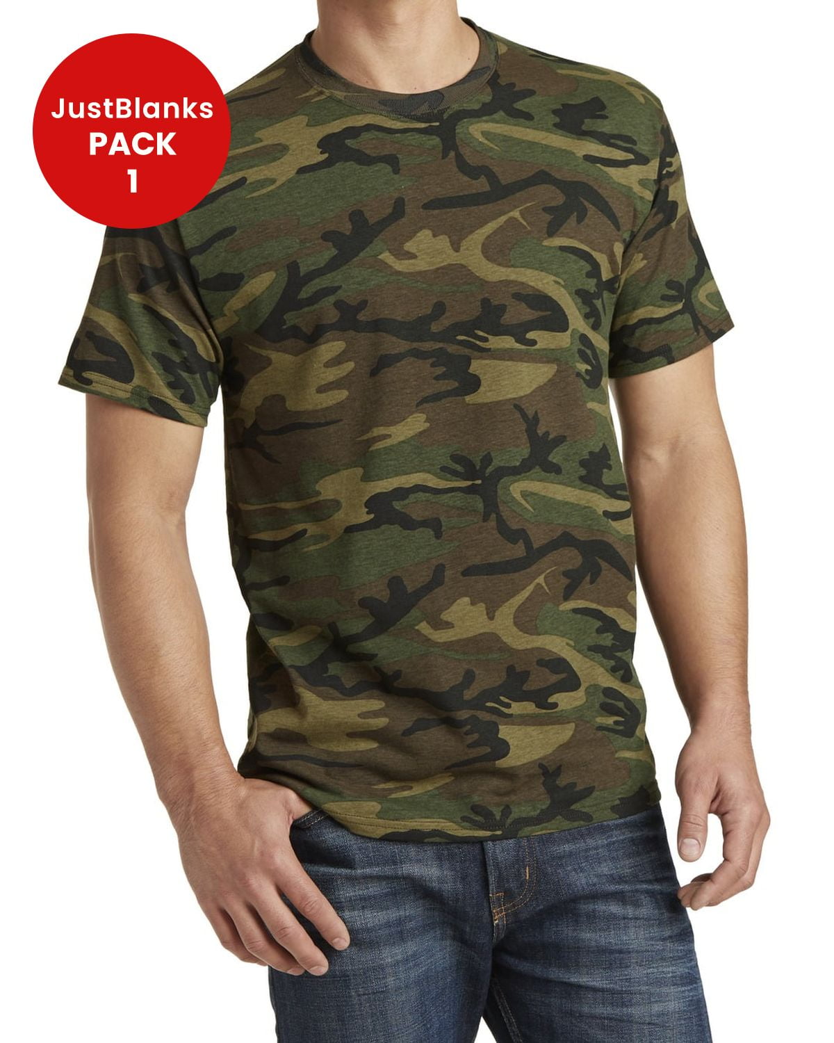 JustBlanks Men's Short Sleeve Tee 100% Cotton Shirt Rib-knit Collar Back Neck Tape T-Shirt Core Camo Crewneck Tee for Mens - Military Camo - Medium